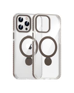 Skal Magsafe till iPhone 15 Pro - Transparent grå med ringstativ