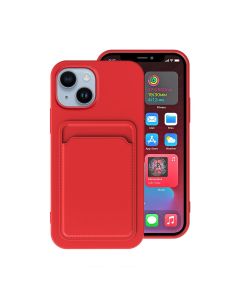 iPhone 14 Plus Silikonskal med Korthållare - Röd- G-SP.se