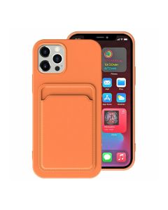 iPhone 15 Pro Mobilskal Silikon med Korthållare - Orange- G-SP.se