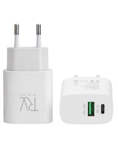 Rvelon Laddare Dubbel USB-A & USB-C 20W - 10 pack (bulk)