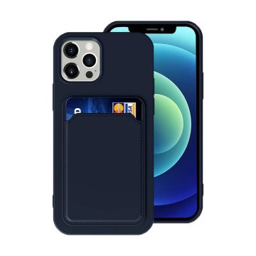 iPhone 12/12 Pro Silikonskal med Korthållare - Blå- G-SP.se