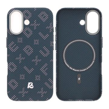 Mobilskal Aramidfiber för iPhone 17 - Blå med text