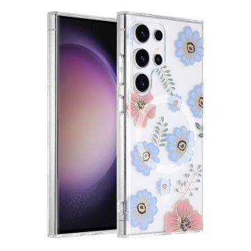 Samsung Galaxy S23 Ultra Mobilskal Magnet - Blommor Röd/Blå