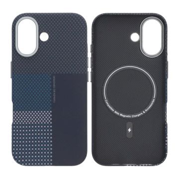 Mobilskal Aramidfiber för iPhone 17 - Blå med rutnät