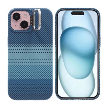 iPhone 15 Skal med Magsafe och Utfällbart Stativ - Randig Blå