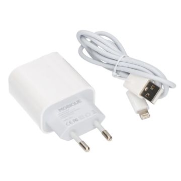USB A till Lightning Kabel + USB Laddare 2.4A - Vit