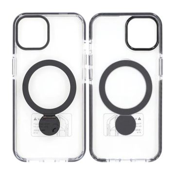 Skal Magsafe till iPhone 15 - Transparent svart med ringstativ
