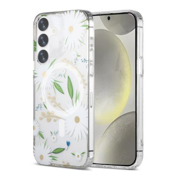 Samsung Galaxy S24 Plus Mobilskal Magnet - Blommor Vit