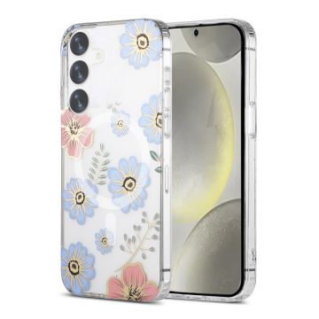 Samsung Galaxy S24 Mobilskal Magnet - Blommor Röd/Blå