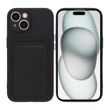 iPhone 15 Mobilskal Silikon med Korthållare - Svart- G-SP.se