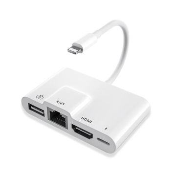 Lightning till HDMI, RJ4510/100Mbps, USB A 3.1 och Lightning laddningsport