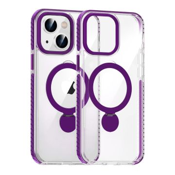 Skal Magsafe till iPhone 15 - Transparent lila med ringstativ