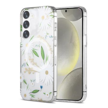 Samsung Galaxy S23 Mobilskal Magnet - Blommor Vit