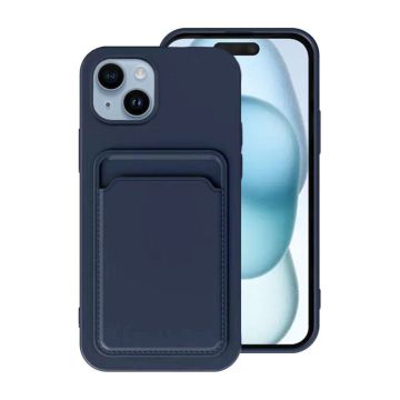 iPhone 15 Mobilskal Silikon med Korthållare - Blå- G-SP.se