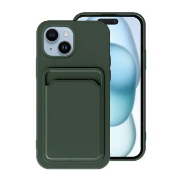 iPhone 15 Mobilskal Silikon med Korthållare - Grön- G-SP.se