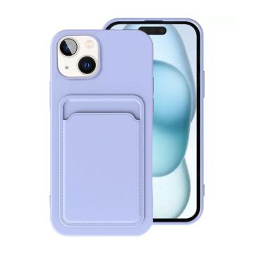 iPhone 15 Mobilskal Silikon med Korthållare - Lila- G-SP.se