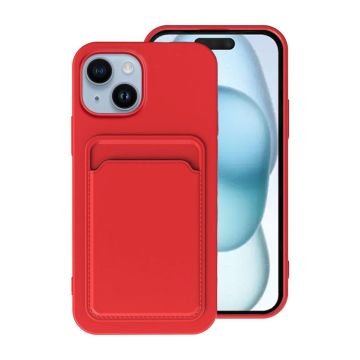 iPhone 15 Plus Mobilskal Silikon med Korthållare - Röd- G-SP.se