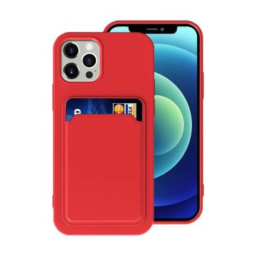 iPhone 14 Pro Silikonskal med Korthållare - Röd- G-SP.se