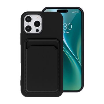 iPhone 16 Pro Mobilskal Silikon med Korthållare - Svart