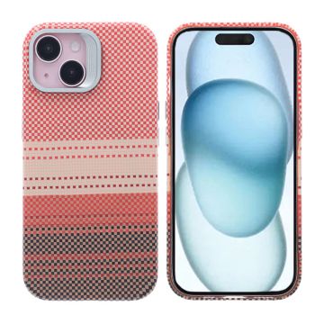 iPhone 15 Skal med Magsafe och Utfällbart Stativ - Randig Orange