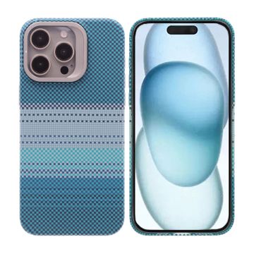 iPhone 15 Pro Max Skal med Magsafe och Utfällbart Stativ - Randig Grön