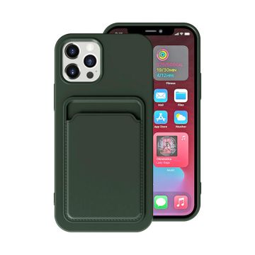 iPhone 14 Pro Max Silikonskal med Korthållare - Militärgrön- G-SP.se