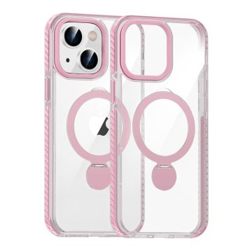 Skal Magsafe till iPhone 13 och 14 - Transparent rosa med ringstativ