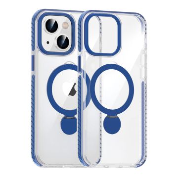 Skal Magsafe till iPhone 15 - Transparent blå med ringstativ