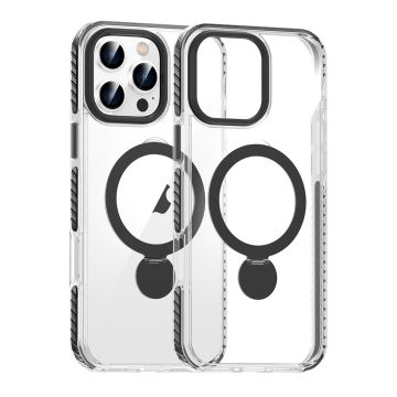 Skal Magsafe till iPhone 16 Pro Max - Transparent svart med ringstativ