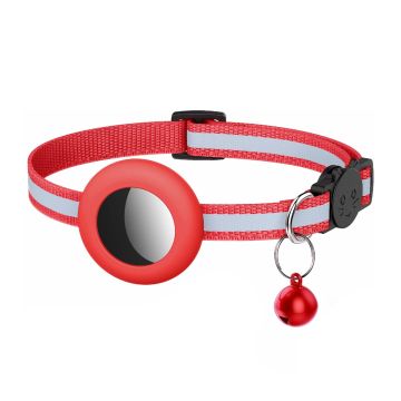 AirTag Katthalsband justerbart med Reflex och Bjällra - Röd- G-SP.se