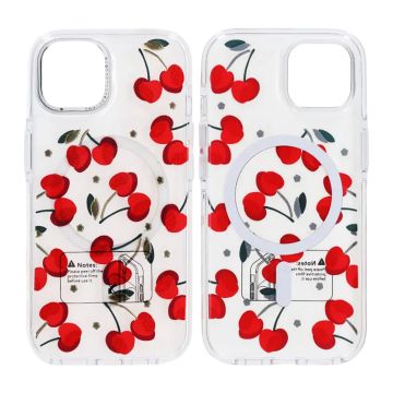 Mobilskal Magsafe till iPhone 15 - Transparent med körsbärs