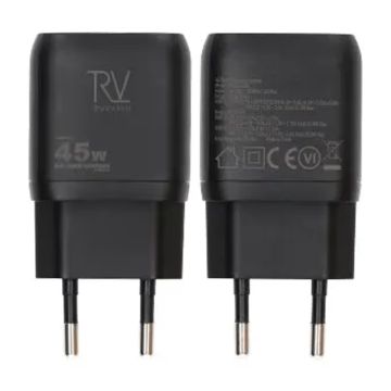 Rvelon USB C Väggladdare 45W GaN Dubbel Port- Svart