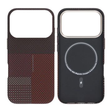 Mobilskal Aramidfiber för iPhone 17 Pro - Röd med rutnät