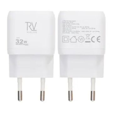 Rvelon Väggladdare USB-C + 2x USB-A 32W GaN - Vit