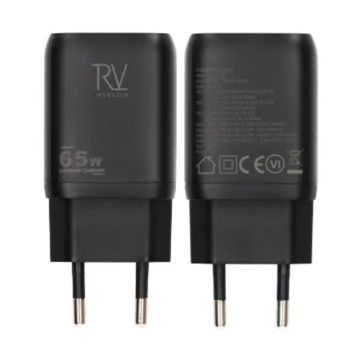 Rvelon Väggladdare 2x USB-C + USB-A 65W GaN - Svart