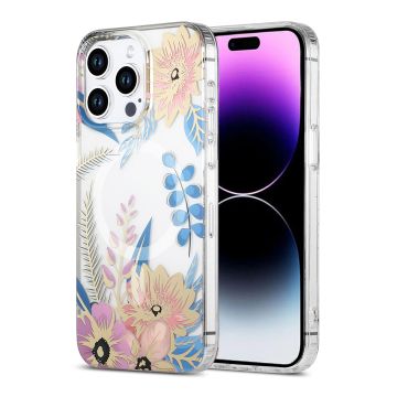 iPhone 15 Pro Mobilskal MagSafe - Blommor Rosa/Blå