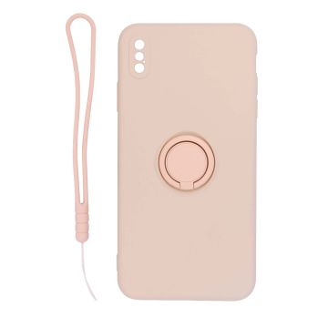iPhone X/XS Silikonskal med Ringhållare och Handrem - Rosa- G-SP.se