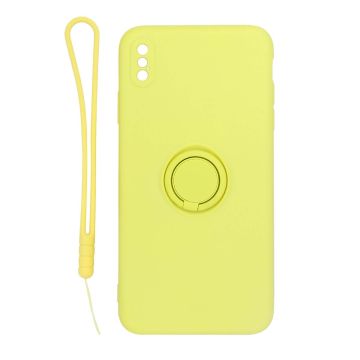 iPhone XS Max Silikonskal med Ringhållare och Handrem - Gul- G-SP.se