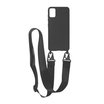 Samsung A71 Silikonskal med Rem/Halsband - Svart- G-SP.se