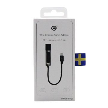 Lightning till 3,5mm Adapter med Ljudkontroll- G-SP.se