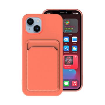 iPhone 14 Plus Silikonskal med Korthållare - Orange- G-SP.se