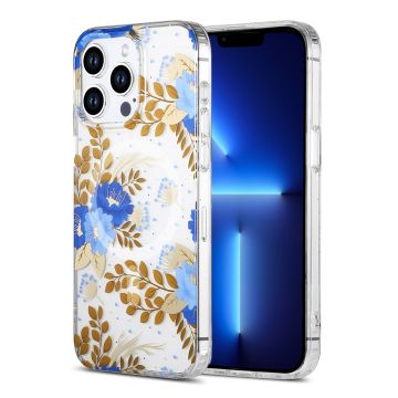 iPhone 13 Pro Mobilskal MagSafe - Blommor Blå/Guld