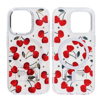 Skal Magsafe till iPhone 15 Pro Max - Transparent med körsbärs