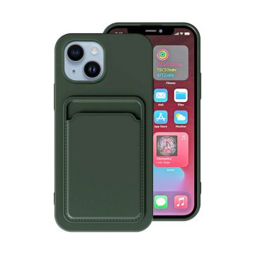 iPhone 14 Plus Silikonskal med Korthållare - Militärgrön- G-SP.se