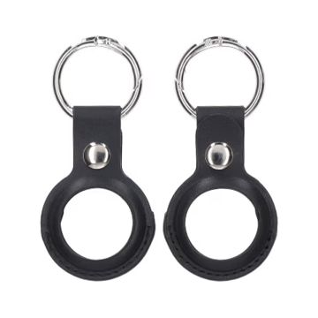 Airtag Fodral PU-Läder Nyckelring - Svart