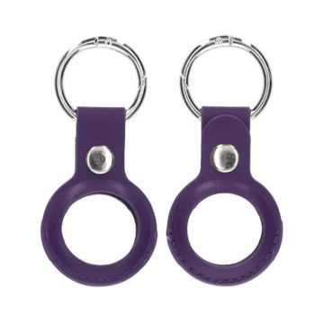 Airtag Fodral PU-Läder Nyckelring - Mörklila