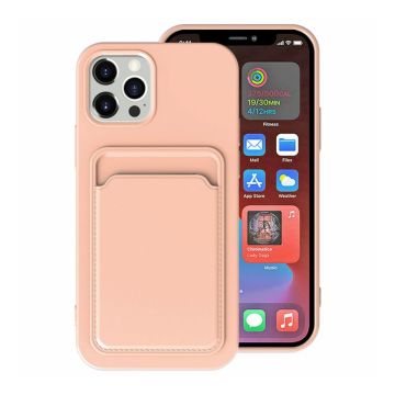 iPhone 15 Pro Max Mobilskal Silikon med Korthållare - Rosa- G-SP.se