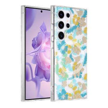 Samsung Galaxy S24 Ultra Mobilskal Magnet - Blommor Turkos