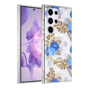 Samsung Galaxy S24 Ultra Mobilskal Magnet - Blommor Blå/Guld