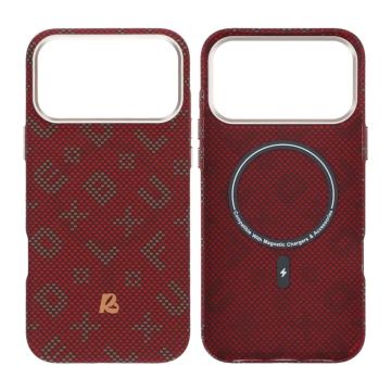 Mobilskal Aramidfiber för iPhone 17 Pro Max - Röd med text